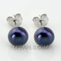 925 silver stud earrings with 7-7.5mm black button pearls